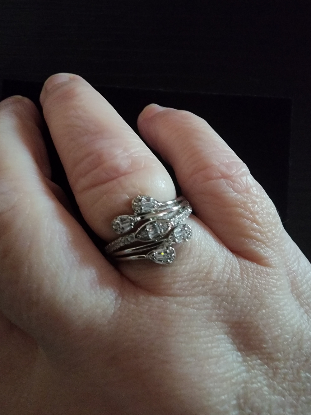 Sterling Silver Multi-Band Teardrop Ring with Clear Stones